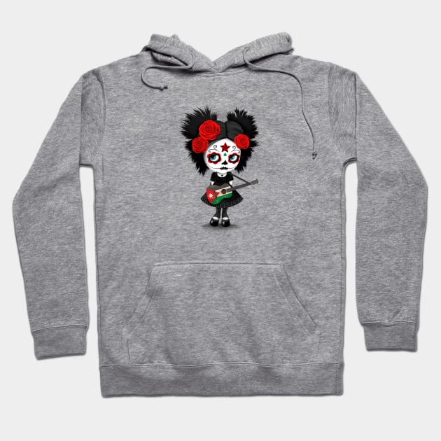 Sugar Skull Girl Playing Jordanian Flag Guitar Hoodie by jeffbartels